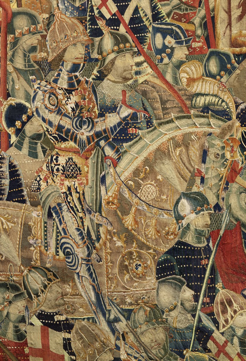 Gobelin przedstawiający podboje króla Portugalii Alfonsa V (Conquistas de Alfonso V de Portugal), Tournai. Szczegół. (Wełna i jedwab) autorstwa Flemish School