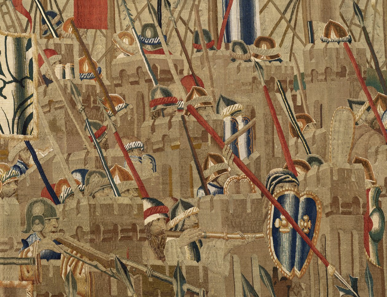Gobelin przedstawiający podboje króla Portugalii Alfonsa V (Conquistas de Alfonso V de Portugal), Tournai. Szczegół. (Wełna i jedwab) autorstwa Flemish School