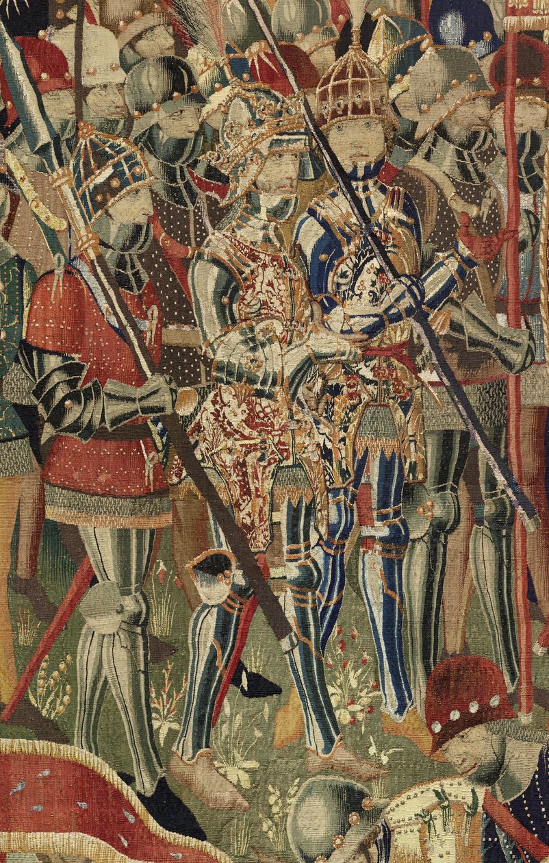 Gobelin przedstawiający podboje króla Portugalii Alfonsa V (Conquistas de Alfonso V de Portugal), Tournai. Szczegół. (Wełna i jedwab) autorstwa Flemish School