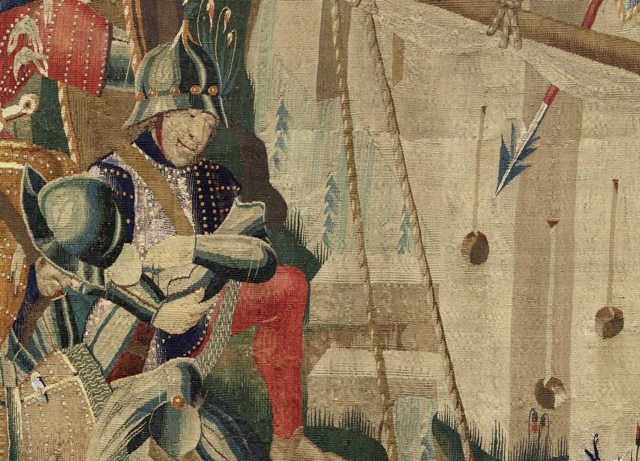 Gobelin przedstawiający podboje króla Portugalii Alfonsa V (Conquistas de Alfonso V de Portugal), Tournai. Szczegół. (Wełna i jedwab) autorstwa Flemish School