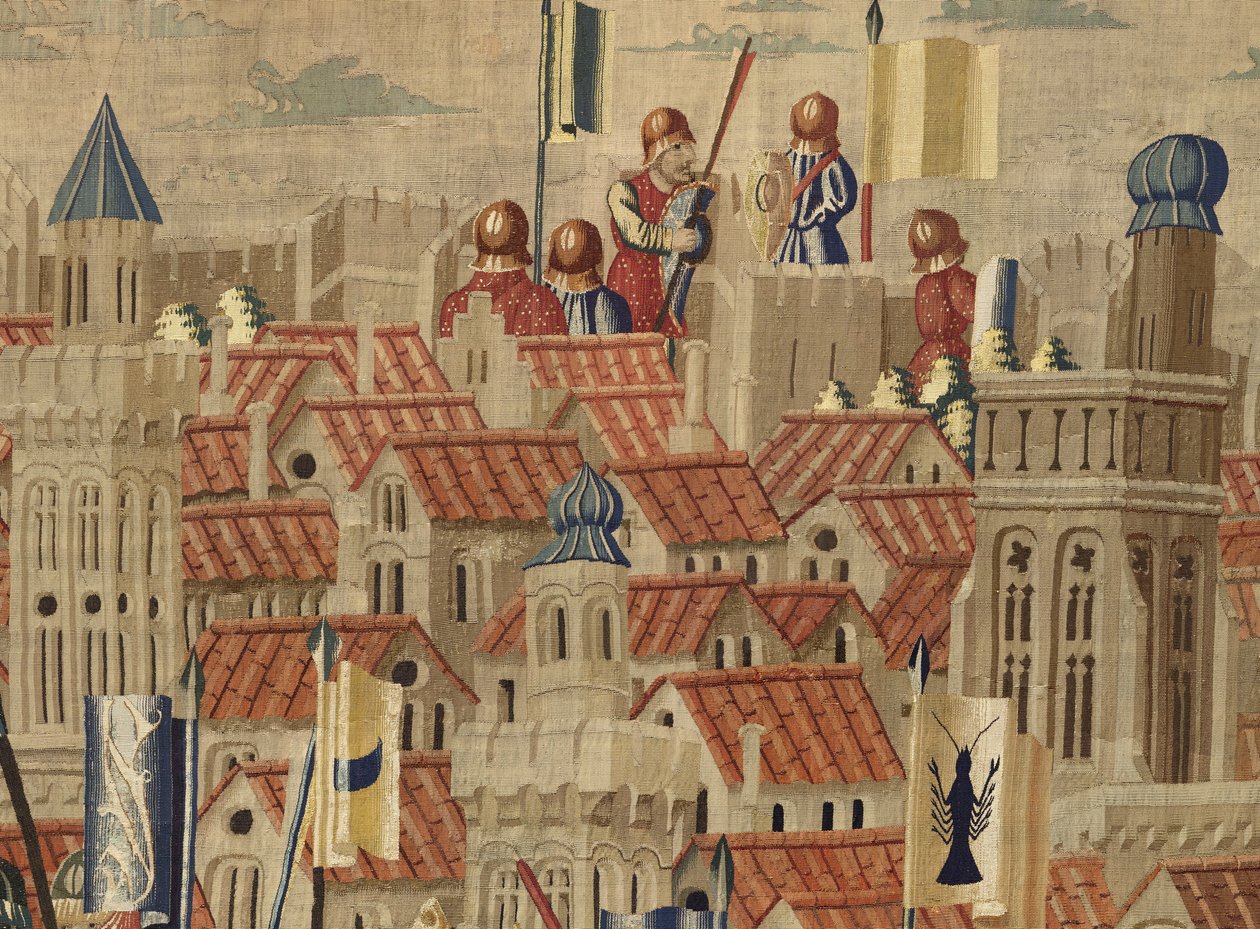 Gobelin przedstawiający podboje króla Portugalii Alfonsa V (Conquistas de Alfonso V de Portugal), Tournai. Szczegół. (Wełna i jedwab) autorstwa Flemish School