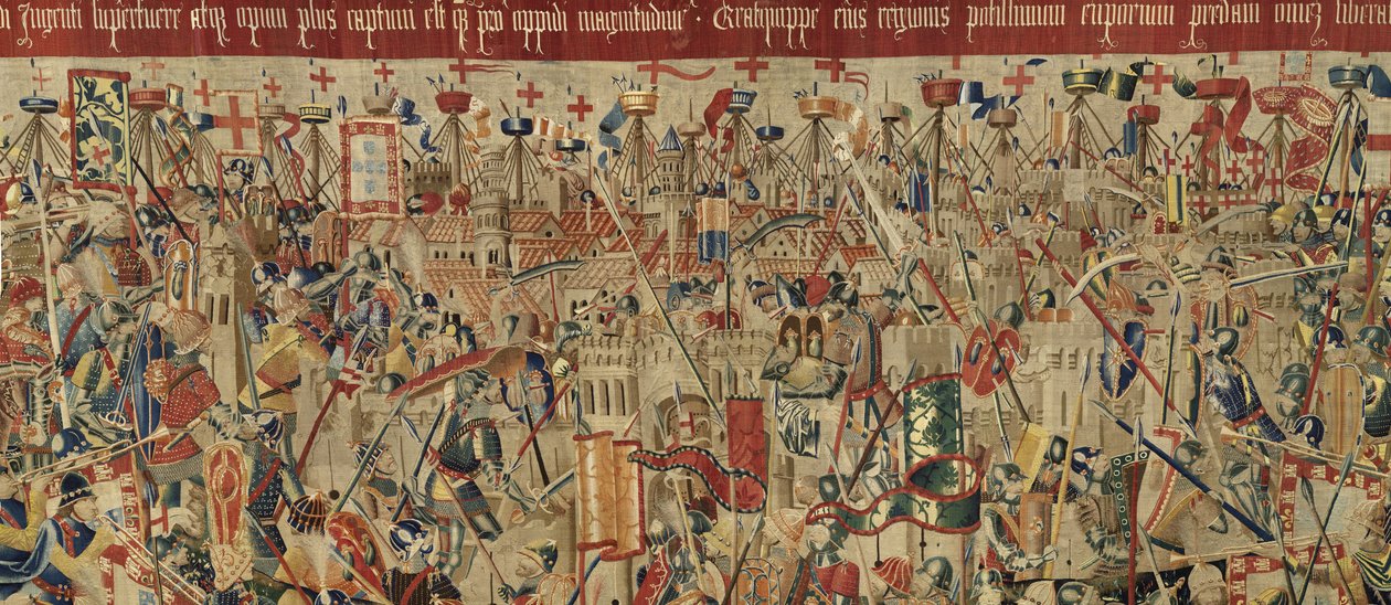 Gobelin przedstawiający podboje króla Portugalii Alfonsa V (Conquistas de Alfonso V de Portugal), Tournai. Szczegół. (Wełna i jedwab) autorstwa Flemish School