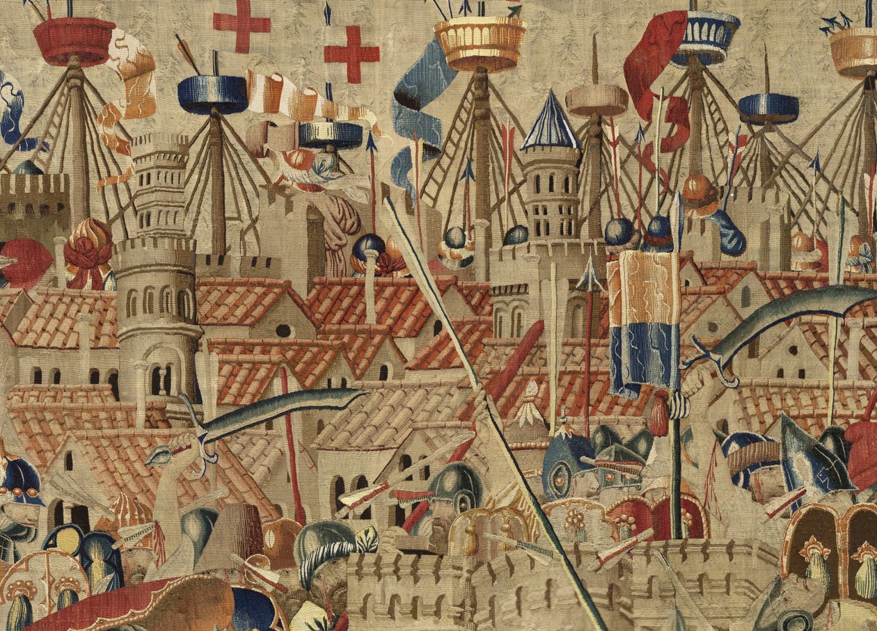 Gobelin przedstawiający podboje króla Portugalii Alfonsa V (Conquistas de Alfonso V de Portugal), Tournai. Szczegół. (Wełna i jedwab) autorstwa Flemish School