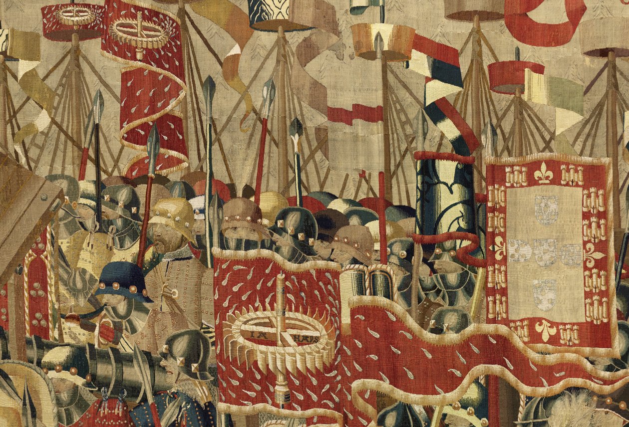 Gobelin przedstawiający podboje króla Portugalii Alfonsa V (Conquistas de Alfonso V de Portugal), Tournai. Szczegół. (Wełna i jedwab) autorstwa Flemish School
