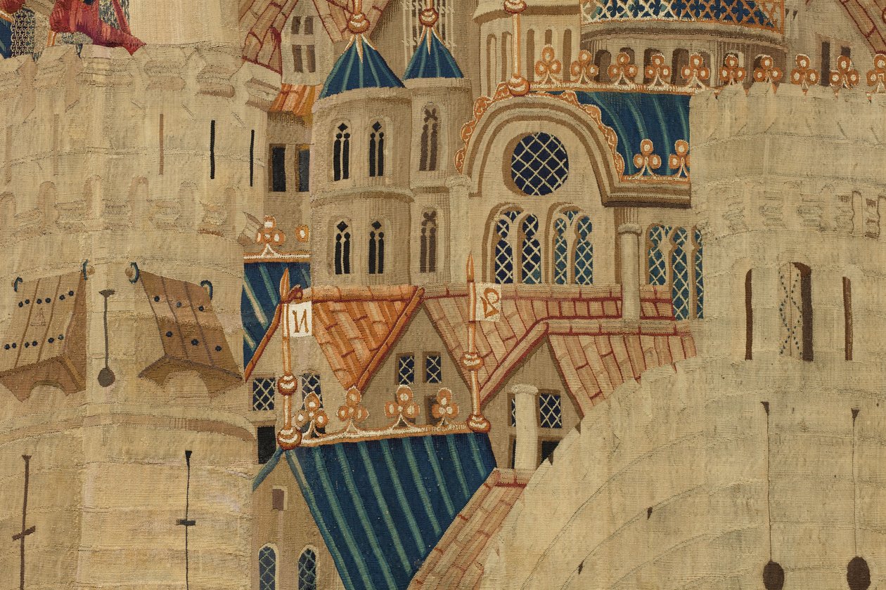 Gobelin przedstawiający podboje króla Portugalii Alfonsa V (Conquistas de Alfonso V de Portugal), Tournai. Szczegół. (Wełna i jedwab) autorstwa Flemish School