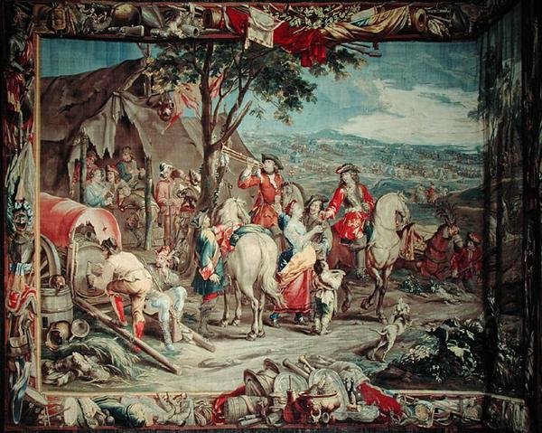 Obóz, z cyklu "Nauka wojskowa", Warsztat Judocusa de Vos, c.1715-24 (gobelin) autorstwa Flemish School