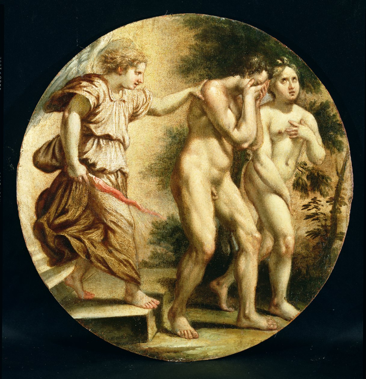 Wypędzenie z ogrodu, ok. 1600 (olej na desce z drewna topoli) autorstwa Flemish School