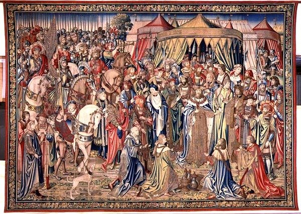 Przedstawienie insygniów królewskich, gobelin Dawida i Batszeby, ok. 1510-15 (gobelin) autorstwa Flemish School