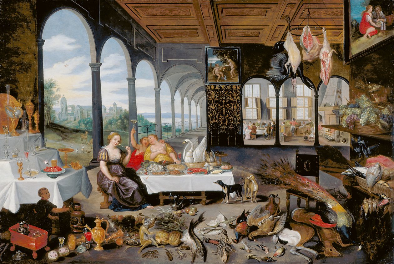 Zmysł smaku (olej na drewnie) autorstwa Flemish School