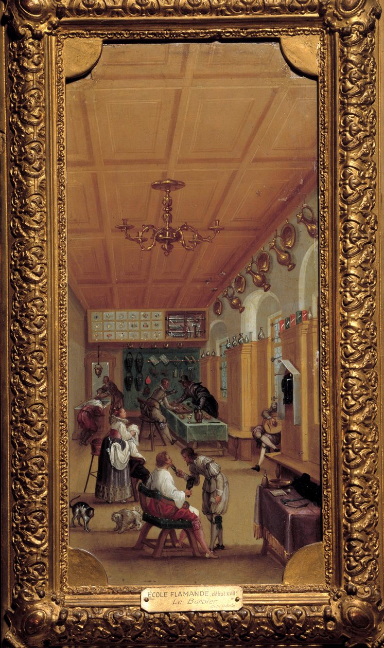 Fryzjer”” Obraz szkoły flamandzkiej. początek XVII wieku. Dijon, Muzeum Sztuk Pięknych autorstwa Flemish School