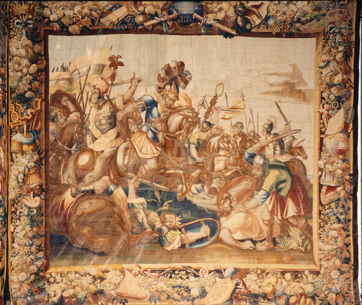 Katedra (Catedral de Santa María de Sigüenza). Kolekcja katedralna. Flamandzki gobelin. Historia Rzymu. Podpisano: Ian Le Clerc, D Eggermans. Bruksela. Początek XVII wieku. autorstwa Flemish School