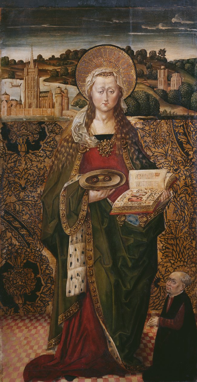 Tryptyk, Św. Łucja, lewy panel (patrz także 345909, 345911) autorstwa Flemish School