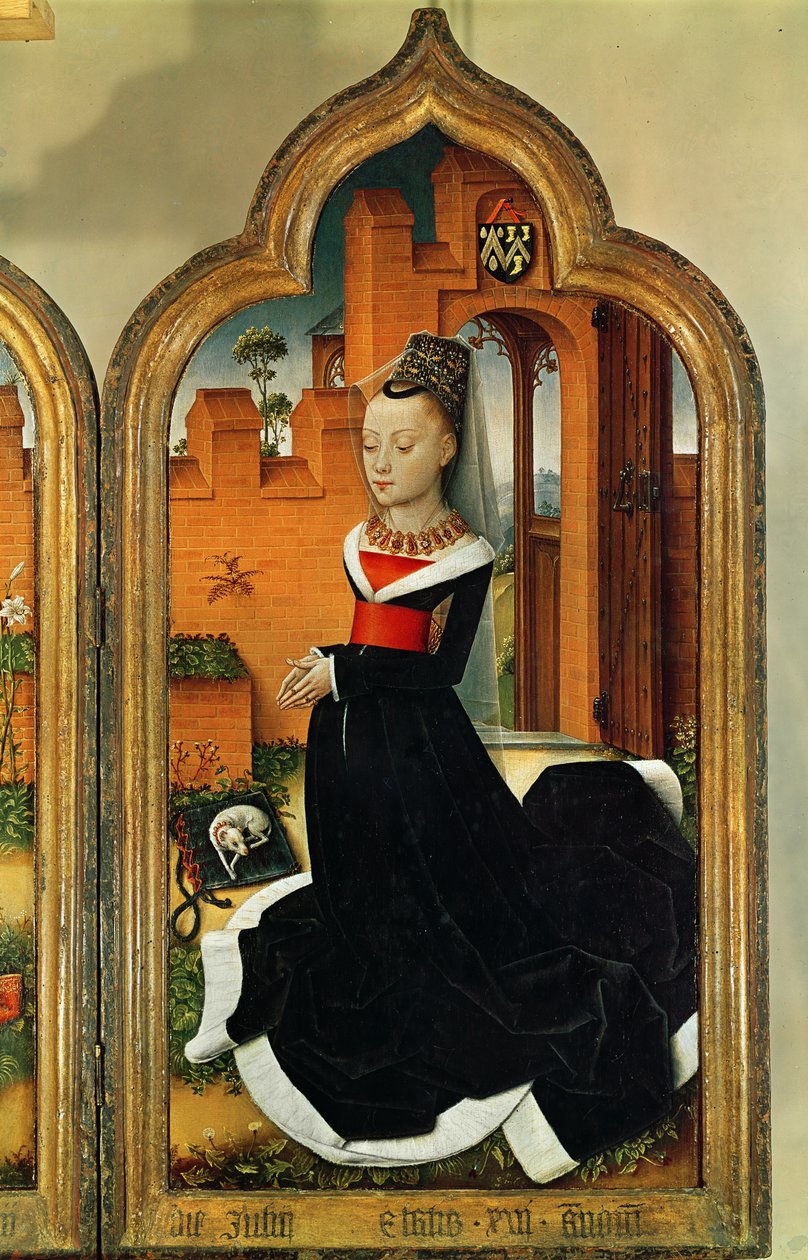 Tryptyk Jean de Witte, prawy panel: Maria Hoose, żona Jeana de Witte, 1473 autorstwa Flemish School