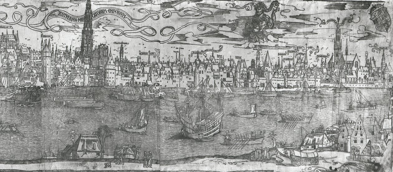 Widok na port w Antwerpii, detal prawej części, 1515-50 autorstwa Flemish School