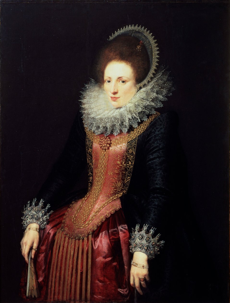 „Portret damy z wachlarzem”, 1610s autorstwa Flemish master