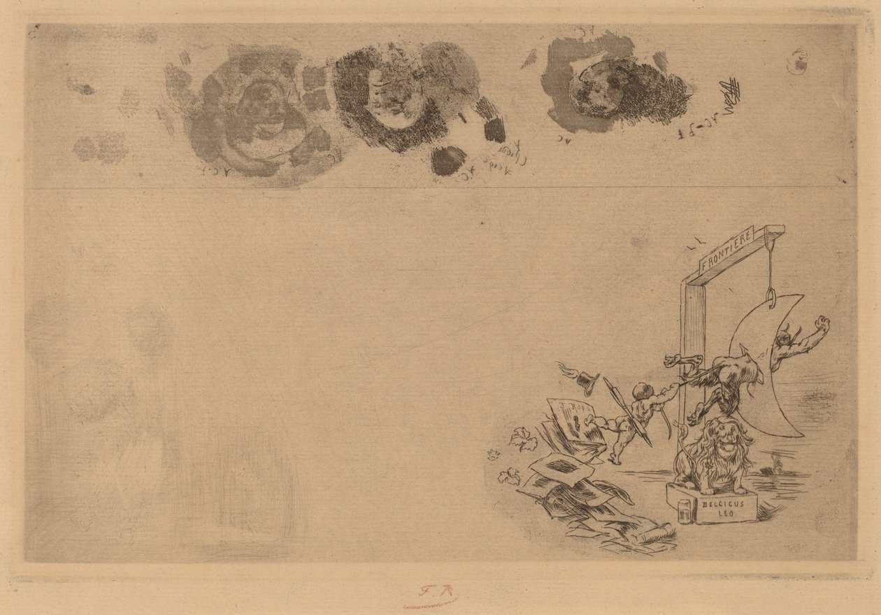 Granica belgijska, Bill of Disorder Frontiere de Belgique. Billet a Desordre, 1871. autorstwa Félicien Rops