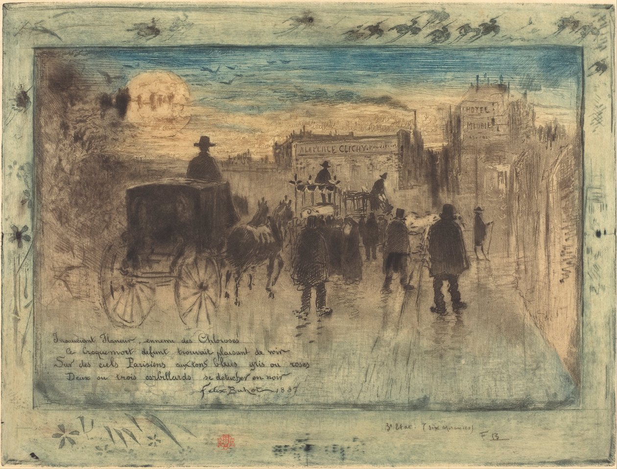 Procesja pogrzebowa na Boulevard de Clichy autorstwa Felix Hilaire Buhot
