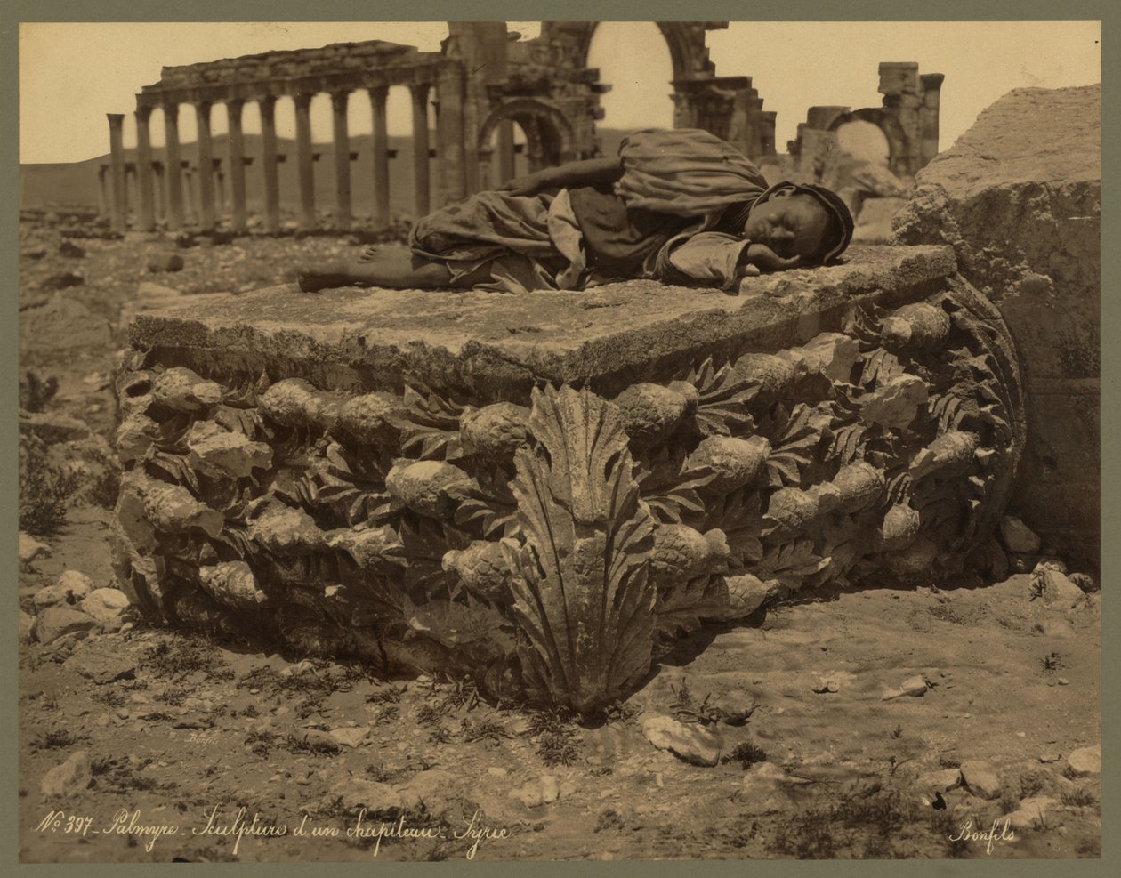 Widok Wielkiej Kolumnady, Palmyra, ok. 1875 (odbitka albumowa) autorstwa Félix Bonfils
