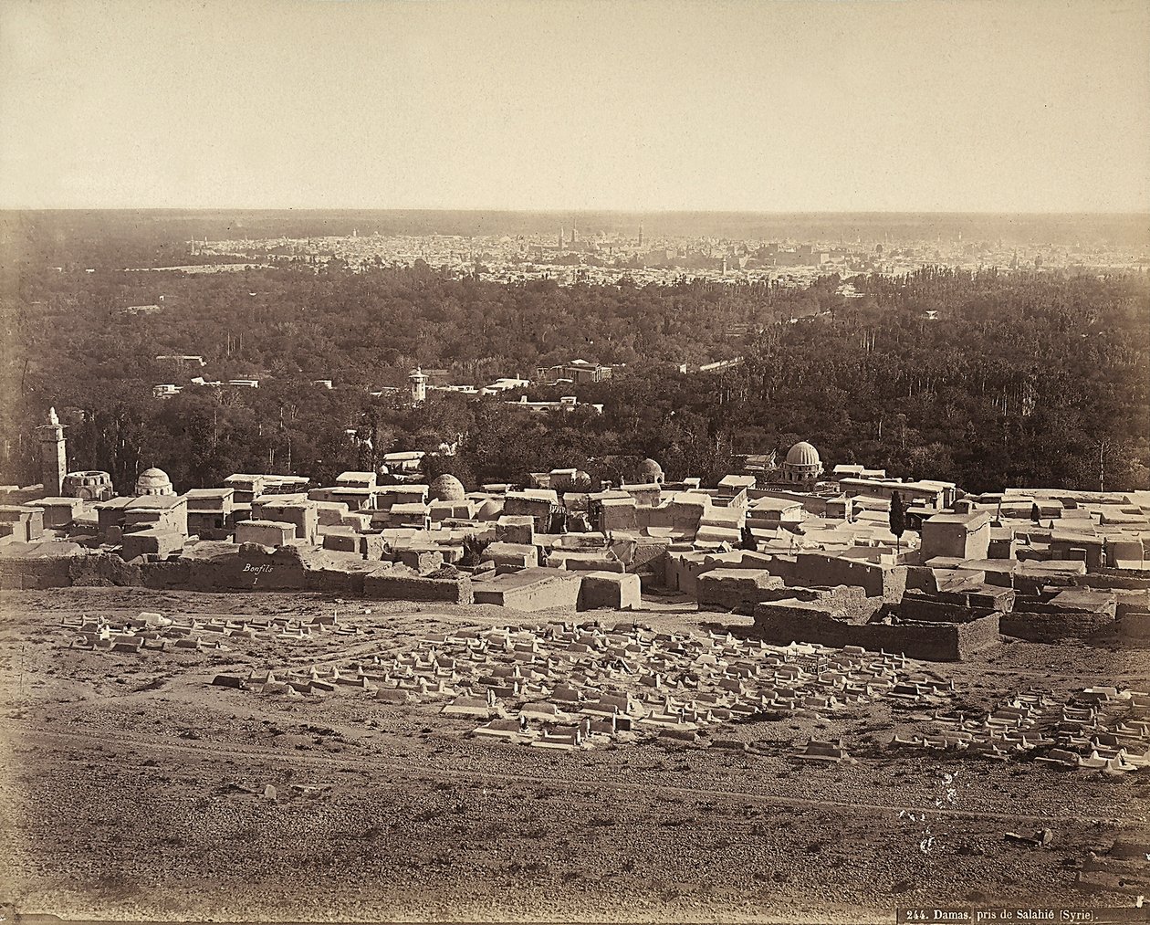 Panoramiczny widok Damaszku w Syrii z Salahie autorstwa Félix Bonfils