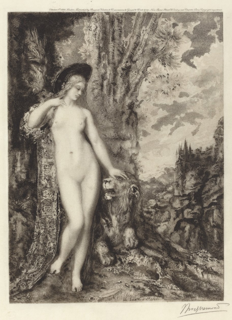 Zakochany lew autorstwa Félix Bracquemond, after Gustave Moreau