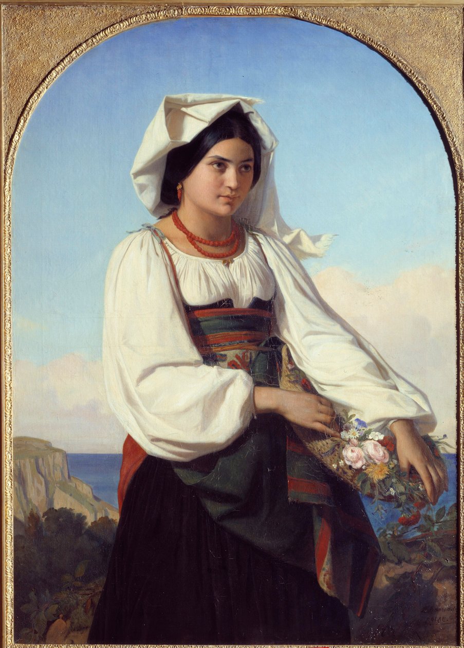 Młoda dziewczyna ubrana w kwiaty Malarstwo Felix Joseph Barrias (1822-1907) 1846 Nantes, Musee des Beaux Arts autorstwa Félix Joseph Barrias