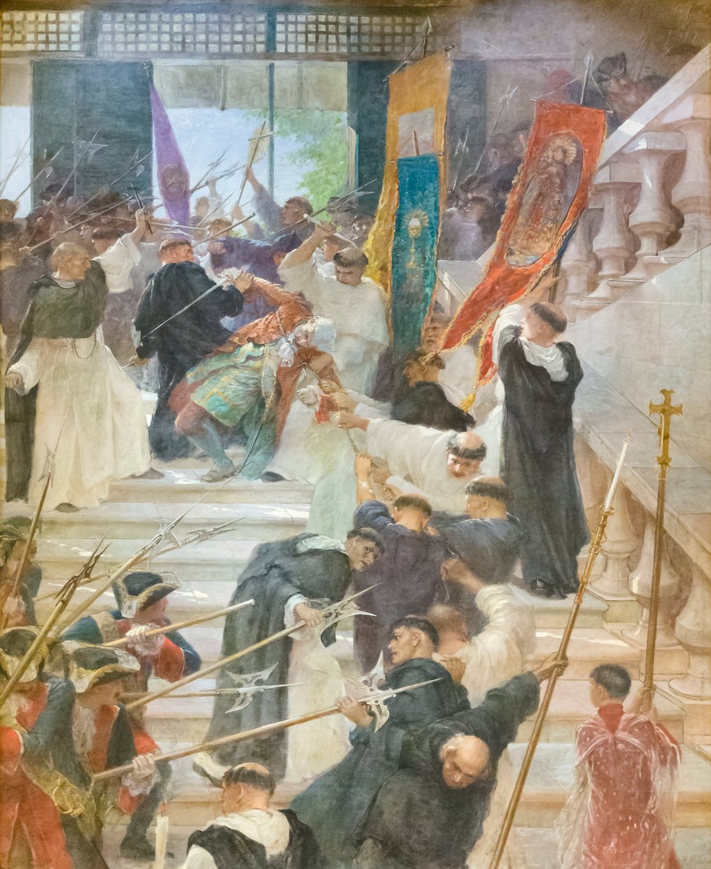Zabójstwo gubernatora Bustamante autorstwa Félix Resurreccion Hidalgo y Padilla