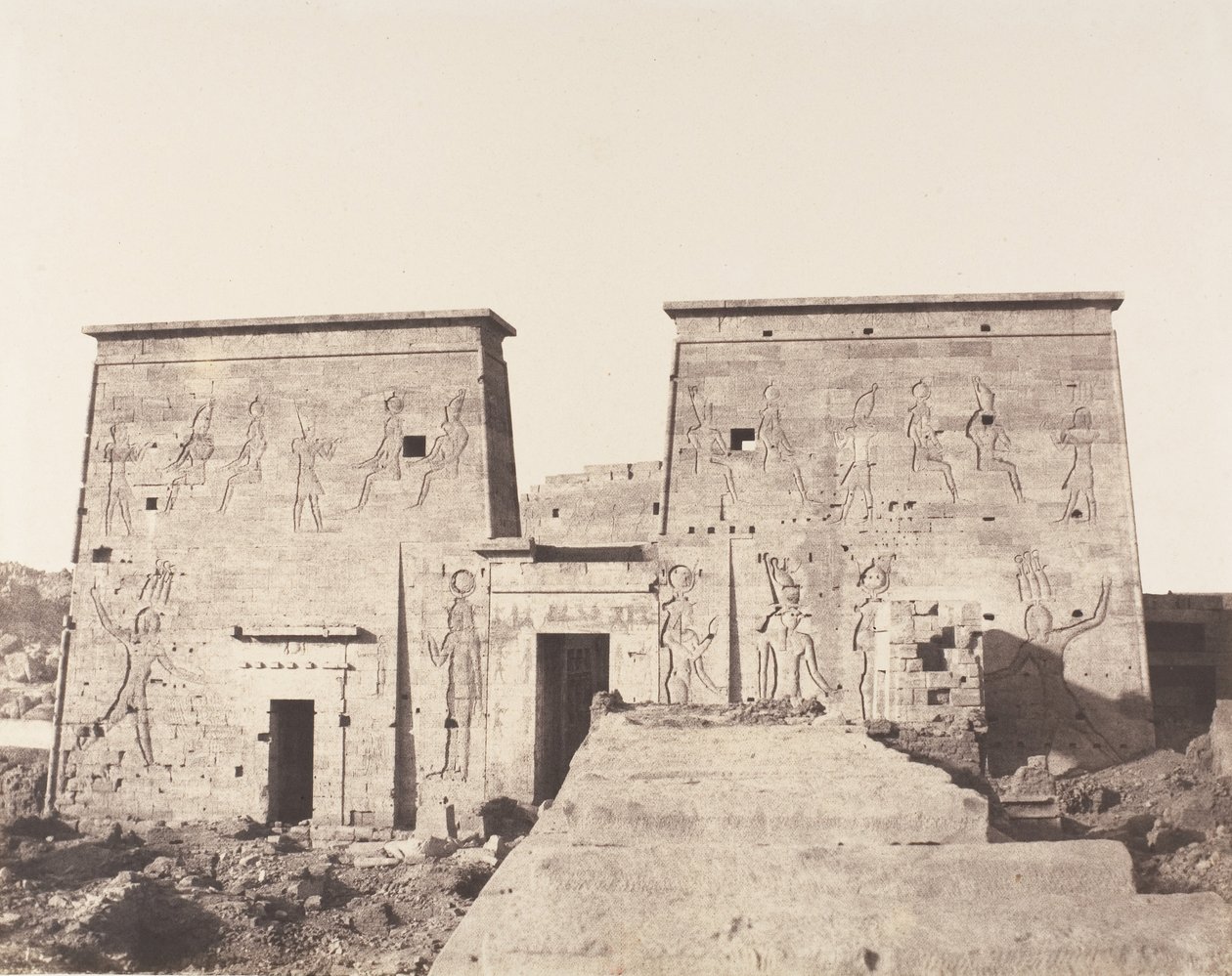 Wyspa Fileh Philæ, Pierwszy Pylon - Widok z platformy z ..., 1851-52, wydrukowany w latach 1853-54. autorstwa Félix Teynard