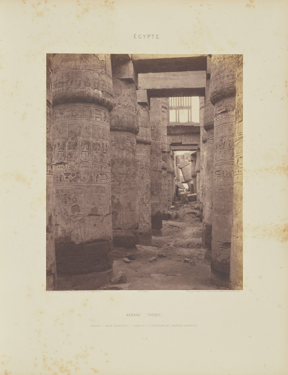 Karnak (Teby). Pałac - Sala Hypostylowa - widok poprzeczny z punktu K autorstwa Félix Teynard