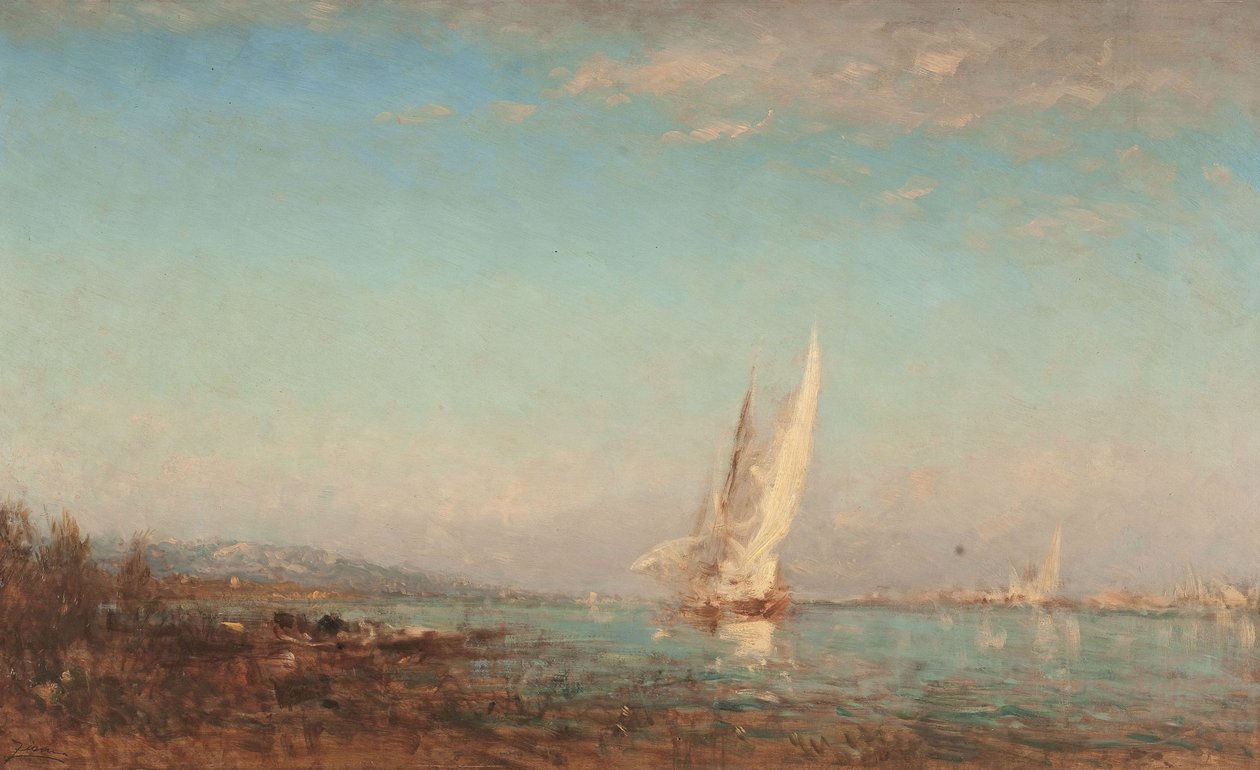 Martigues, biały żagiel, między 1890 a 1895 (olej na drewnie) autorstwa Félix Ziem