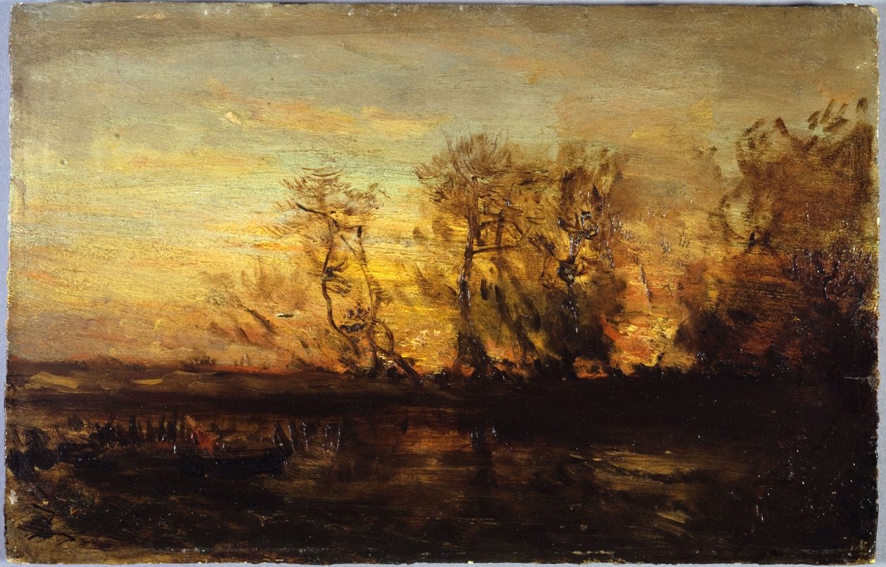 Zachód słońca, między 1850 a 1860 (olej na tekturze na drewnie) autorstwa Félix Ziem