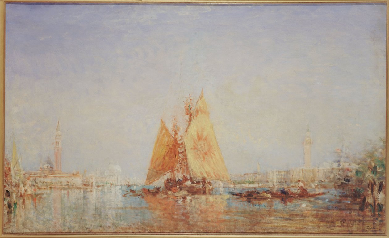 Wenecja, Trabaccolo z żółtym żaglem, między 1870 a 1890 (olej na płótnie) autorstwa Félix Ziem