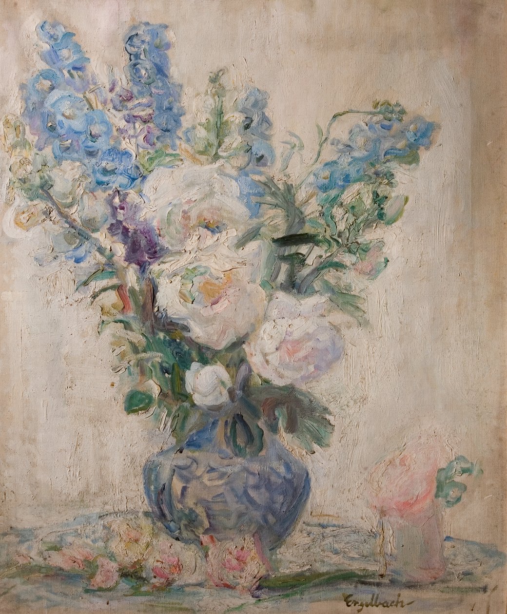Białe róże i delphiniums autorstwa Florence Engelbach