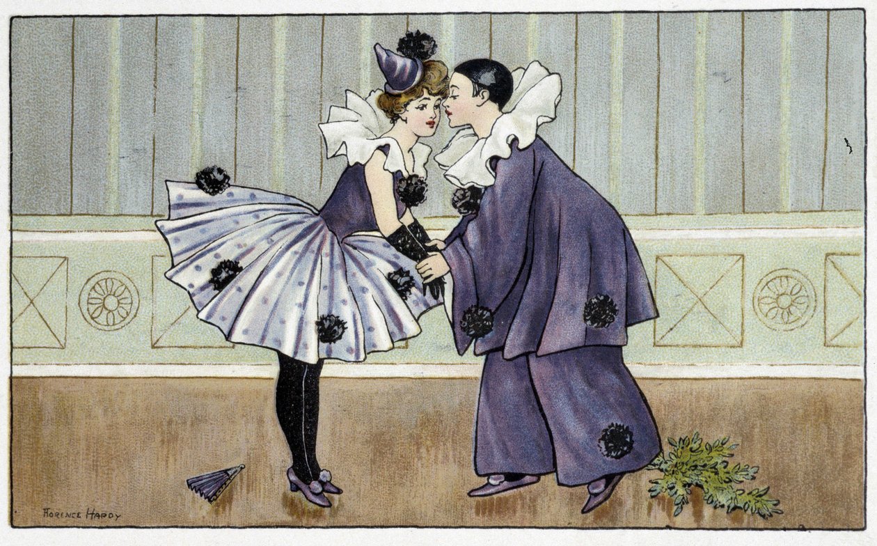 Pierrot i Colombine - dess. przez Florence Hardy, deb. XX wiek autorstwa Florence Hardy