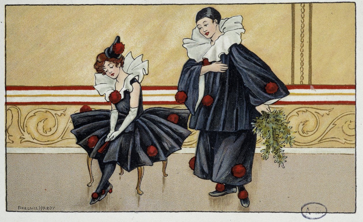 Pierrot i Colombine - dess. przez Florence Hardy, deb. XX wiek autorstwa Florence Hardy