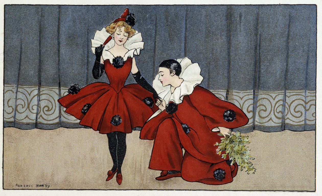 Pierrot i Colombine - dess. przez Florence Hardy, deb. XX wiek autorstwa Florence Hardy