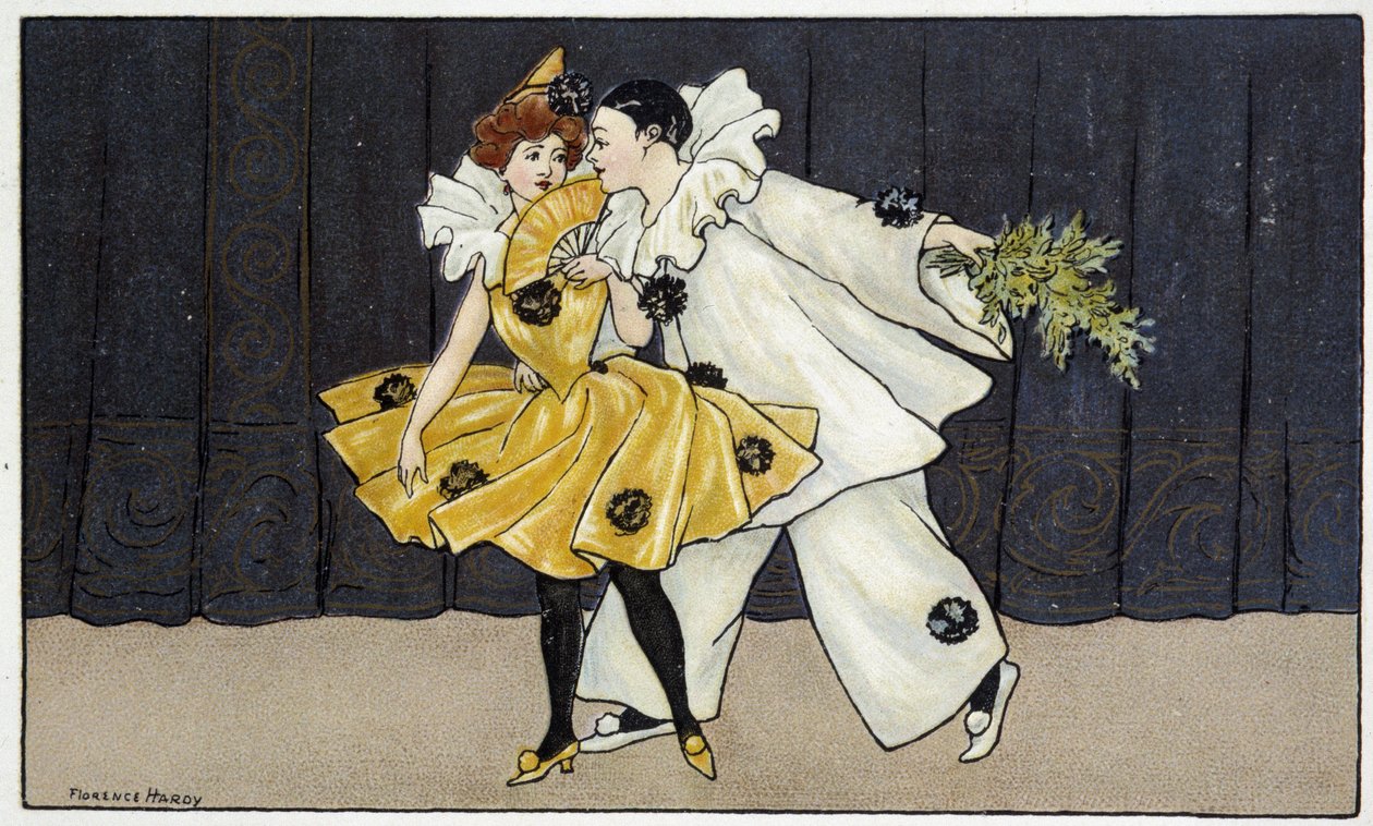 Pierrot i Colombine - dess. przez Florence Hardy, deb. XX wiek autorstwa Florence Hardy