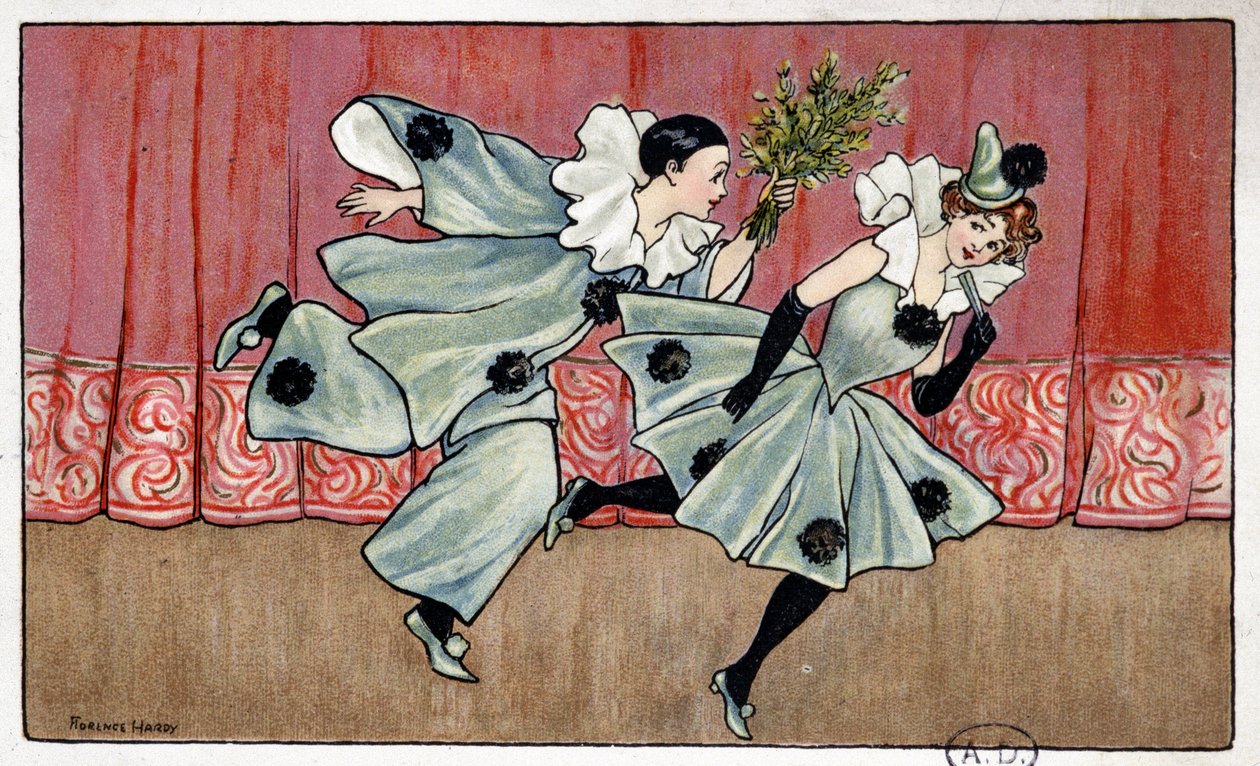 Pierrot biegnący za Colombine - dess. przez Florence Hardy, deb. XX wiek autorstwa Florence Hardy