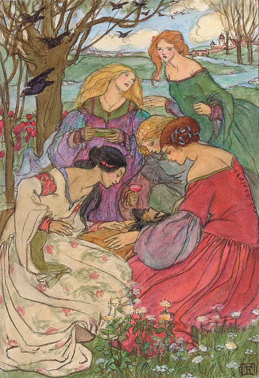 Ilustracje do "Goblin Market" Christiny Rossetti (ołówek, tusz i akwarela na papierze) autorstwa Florence Harrison