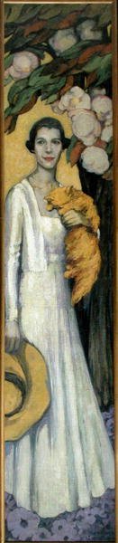 Portret Emily MacFadden z kotem (olej na płótnie) autorstwa Florence Lundborg