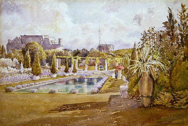 Widok na ogród zamkowy we Francji (akwarela na papierze) autorstwa Florence Vincent Robinson