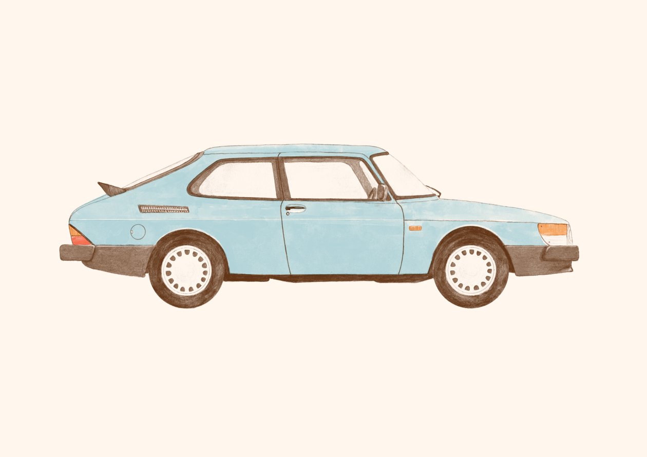 Saab 900 Vintage, 2024 (ołówek i cyfrowy) autorstwa Florent Bodart
