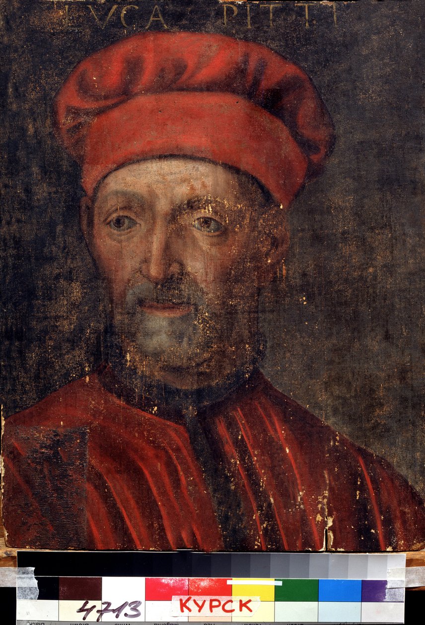 ""Portret bogatego florenckiego bankiera Luki Pitti (1394-1472)""Dał swoje imię pałacowi Pitti) Obraz szkoły florenckiej z początku XVI wieku Regionalna Galeria Sztuki Deineka, Kursk Rosja autorstwa Florentine School