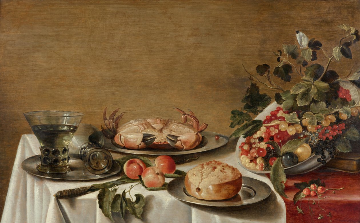 Martwa natura z owocami, krabem i chlebem autorstwa Floris Gerritsz van Schooten