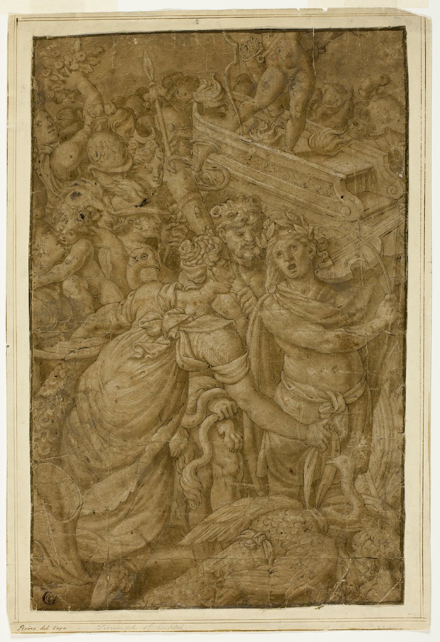 Kupidyn w triumfalnym rydwanie, w towarzystwie bogów i bogiń autorstwa Follower of Giulio Romano