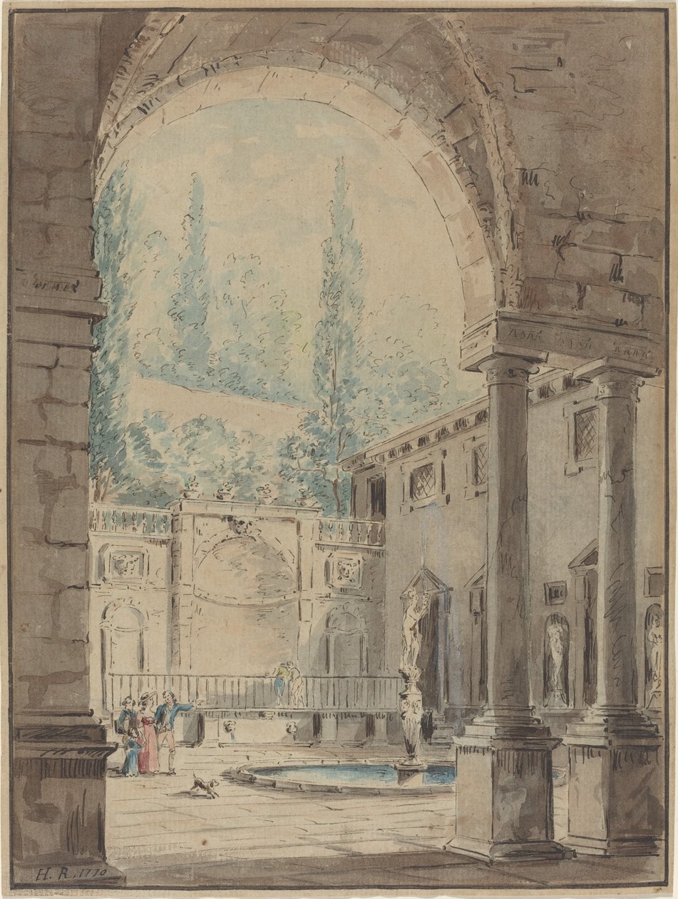 Dziedziniec Willi Pliniana autorstwa Follower of Hubert Robert
