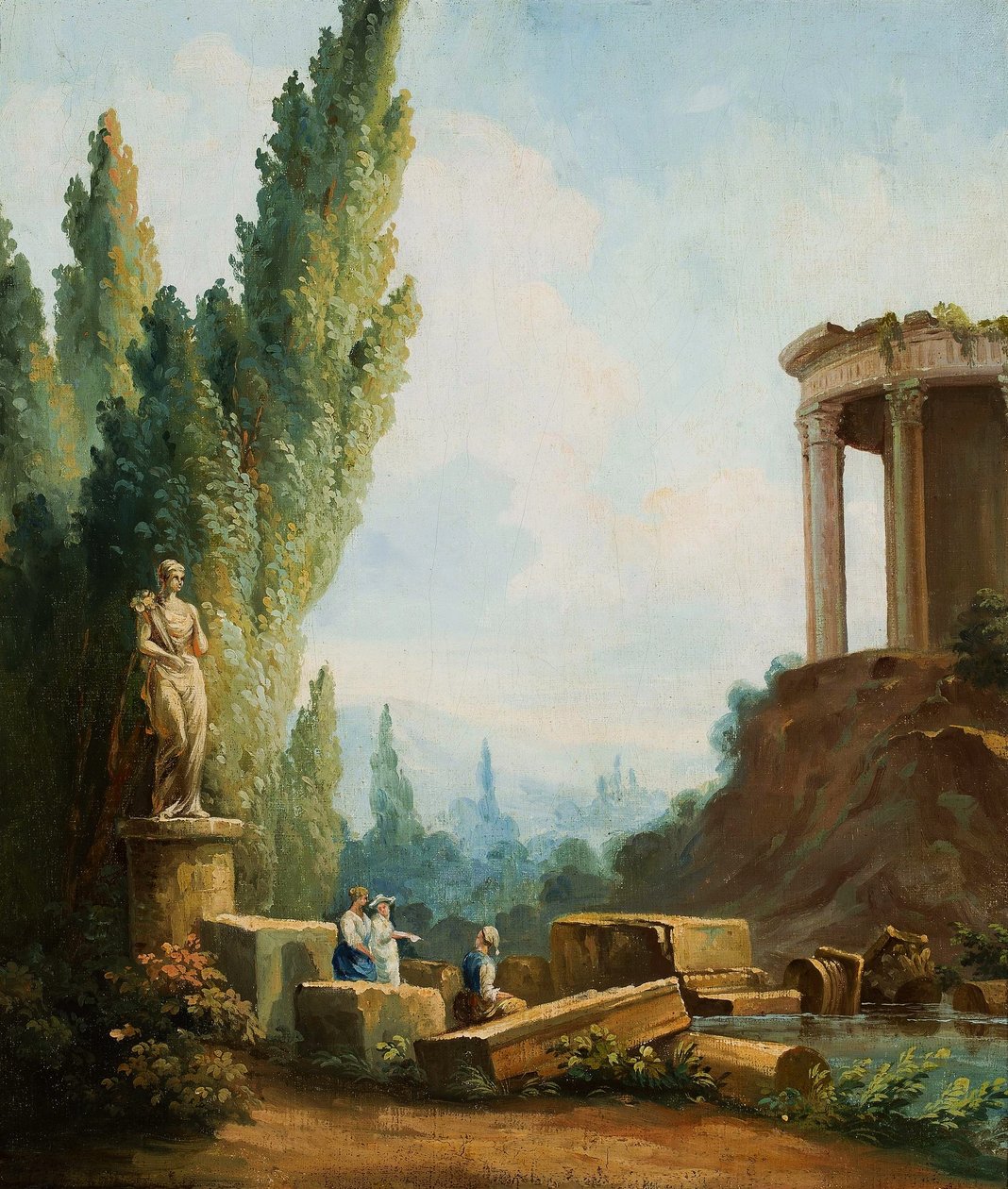 Krajobraz z ruinami świątyni Sybilli w Tivoli autorstwa Follower of Hubert Robert