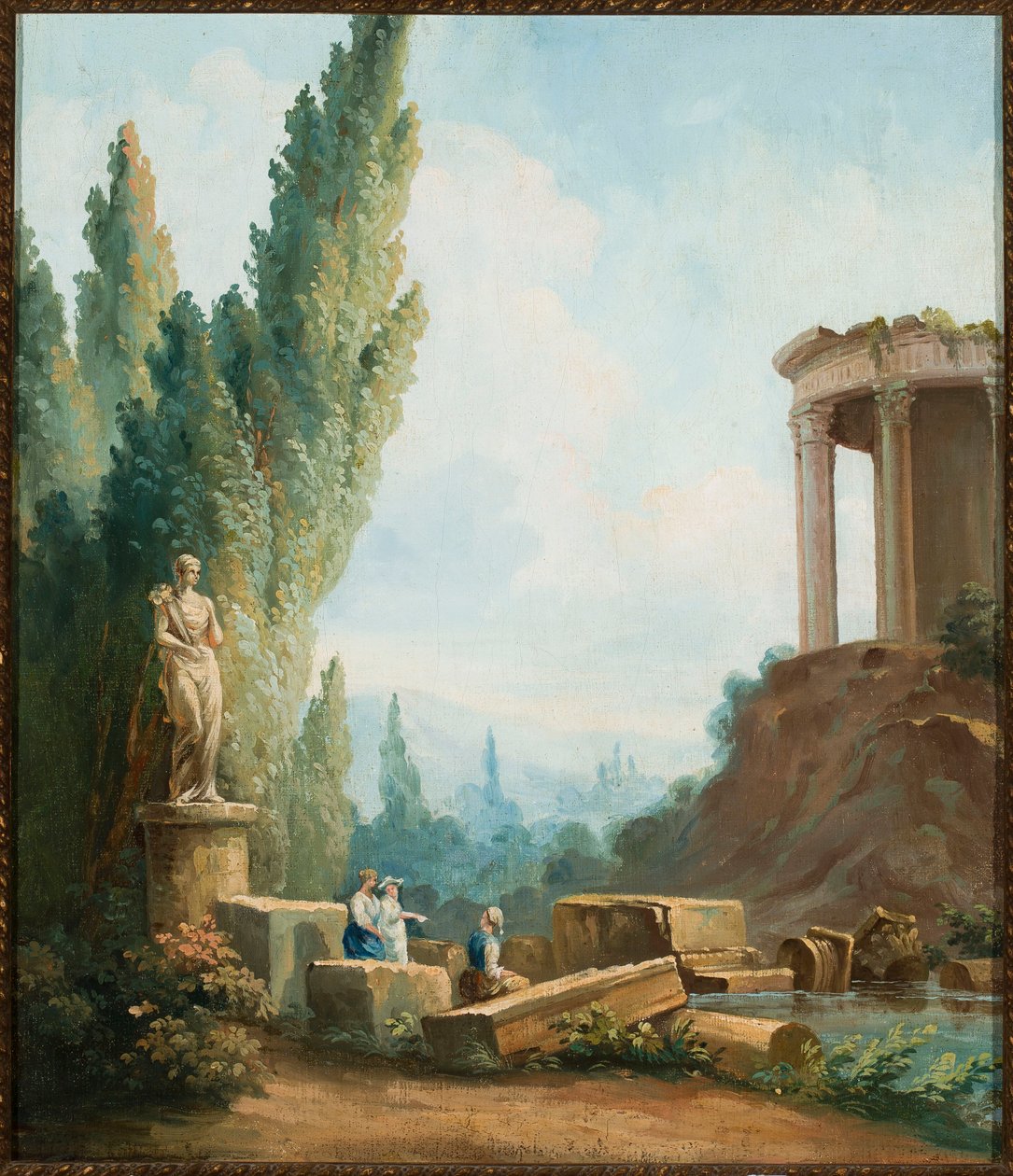 Krajobraz z ruinami świątyni Sybilli w Tivoli autorstwa Follower of Hubert Robert