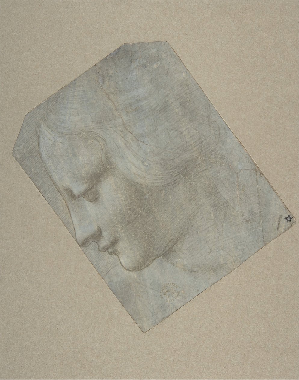 Głowa kobiety w profilu zwróconym w lewo, 1490-1500. autorstwa Follower of Leonardo da Vinci.
