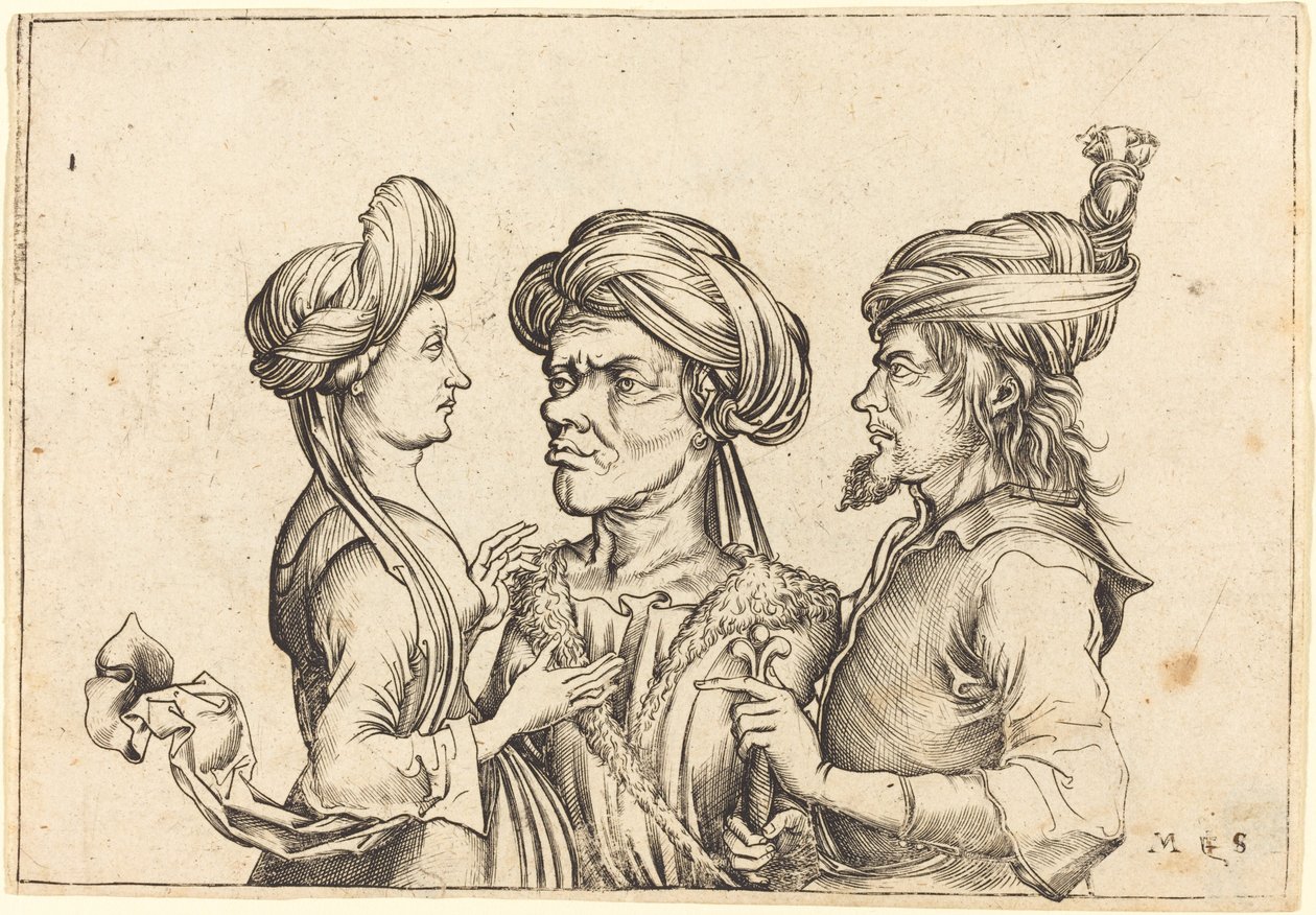 Trzy orientalne postacie autorstwa Follower of Martin Schongauer