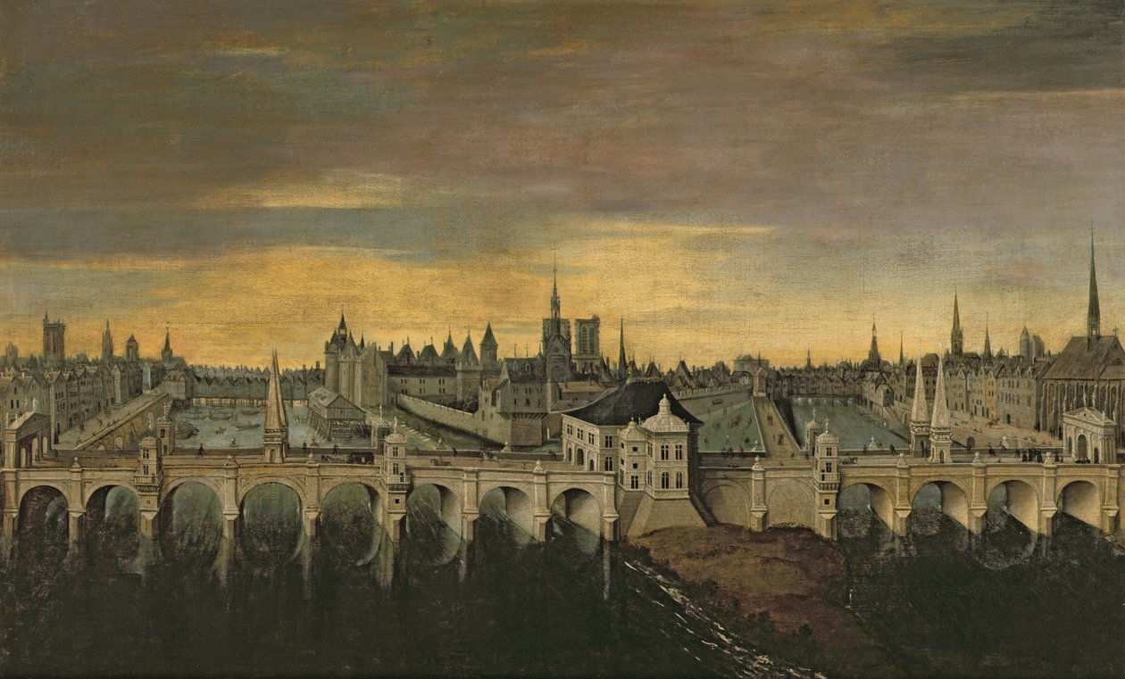 Projekt budowy Pont-Neuf, c.1577 autorstwa Fontainebleau School
